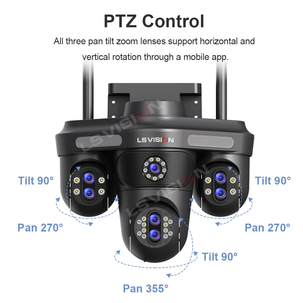 LS VISION 35MP WiFi IP Camera 10X Zoom 7 Lens 4 Screens Wireless Outdoor Surveillance Camera PTZ CCTV Auto Tracking Night Vision