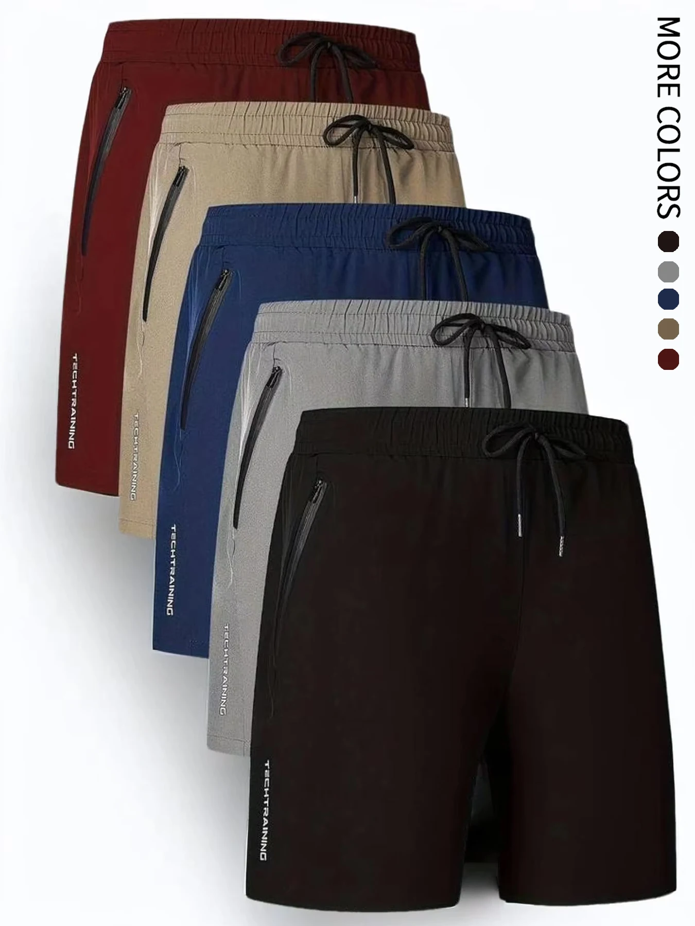 Fünfteilige Herren-Shorts, Sport, Fitness, Schwimmen, mit Reißverschlusstaschen, schnell trocknend, lässig, atmungsaktiv, Kordelzug-Shorts, geeignet für Sommer-Outdoor-Sportarten, Fitnesstraining, Zuhause, Freizeit, Strandurlaub