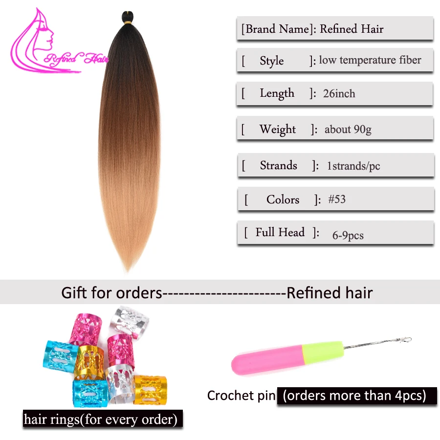 Raffiniertes Haar, vorgedehnt, EZ Braid, synthetisches Ombre-Braun, hellbraune Zöpfe, Extensions, Senegal Twist Yaki, glattes Häkelhaar