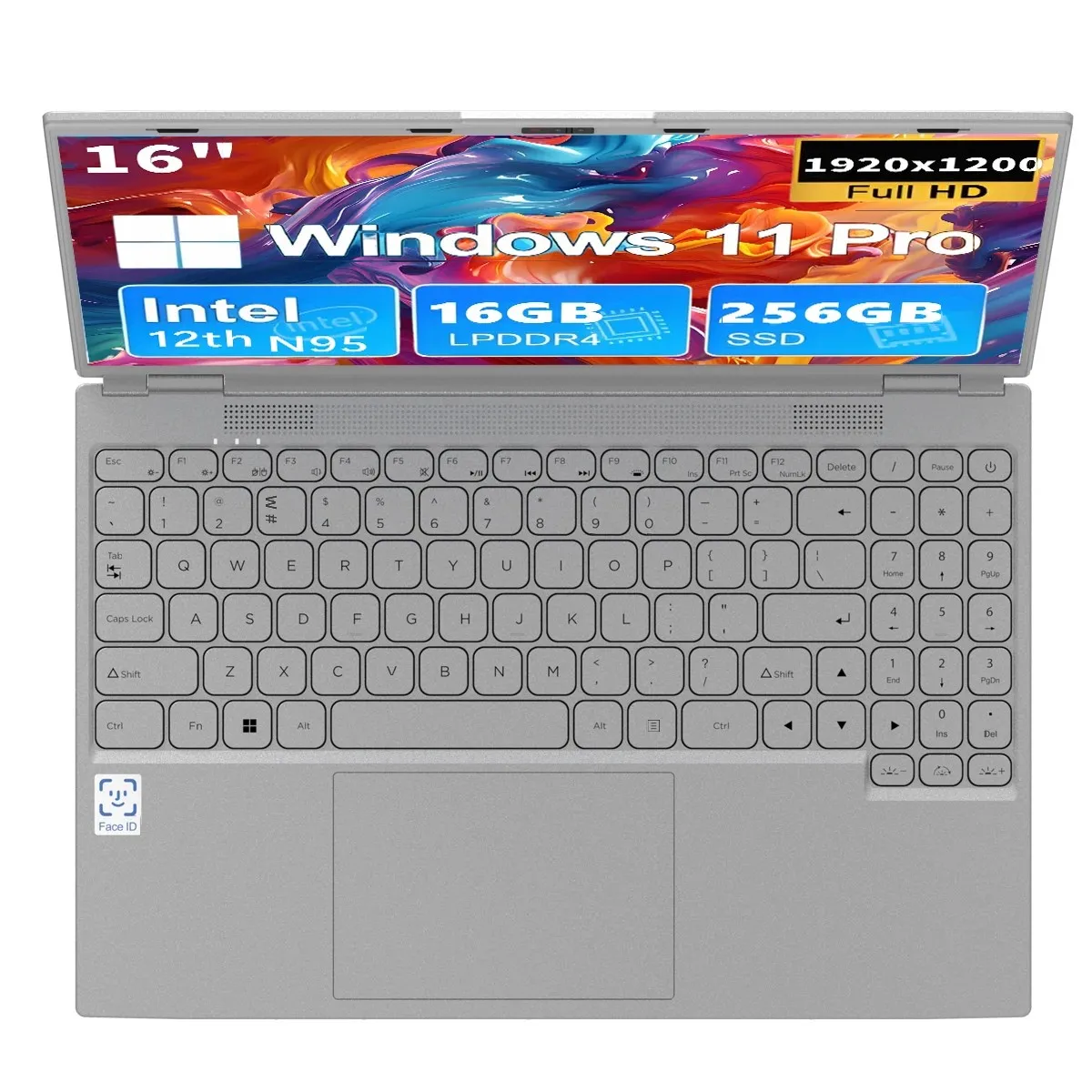 Face ID Intel Office Notebook N95  16" Laptop 16GB 32GB RAM Max 2TB ROM Windows 11 Pro Wifi 5 BT 4.2 RGB Keyboard