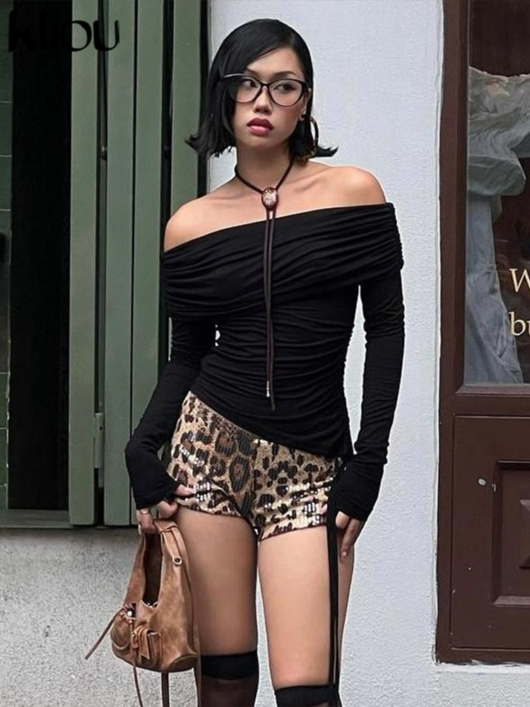 Kliou Pailletten Glänzende Frauen Shorts Mode Leopard Gedruckt Neue Hohe Taille Körper-gestaltung Mini Böden Weibliche Neue Atemberaubende Streetwear