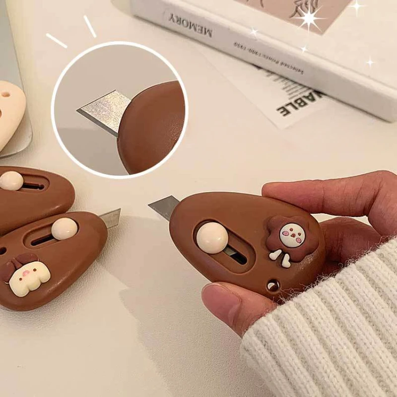 1Pc Cute Cartoon Pebble Utility Knife Student Portable Mini Pocket Knife Envelope Mail Box Opener Office Stationery Paper Cutter