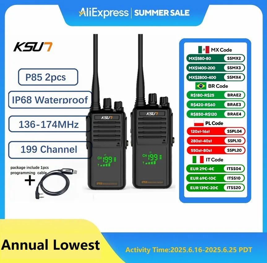 Profesional VHF Long Range Walkie Talkie IP68 Waterproof  Boat Radios For Fishing Kayak Communication Radio Station KSUT P85