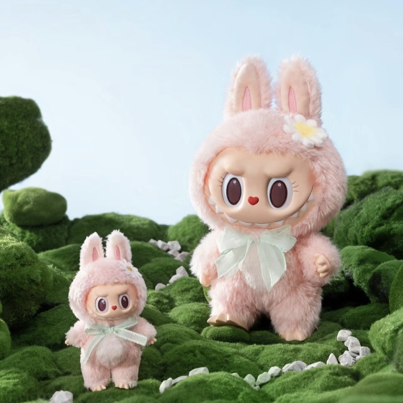 Labubu Mokoko ตุ๊กตาไวนิลน่ารักน่ารักสำหรับตกแต่งพวงกุญแจห้อยกระเป๋า1st รูปดอกไม้ฤดูใบไม้ผลิของขวัญในสวนสนุก