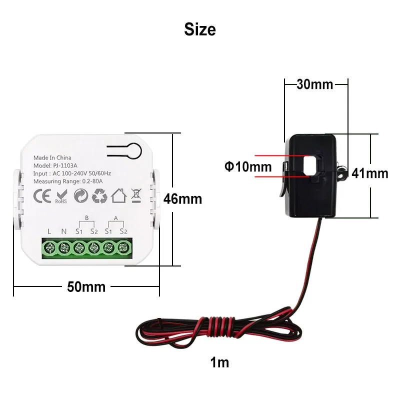 Tuya Smart New WiFi Energy Clamp Bidirectional Meter with Buzzer Alarm for Threshold App Monitor Export Import Power AC110V/240V
