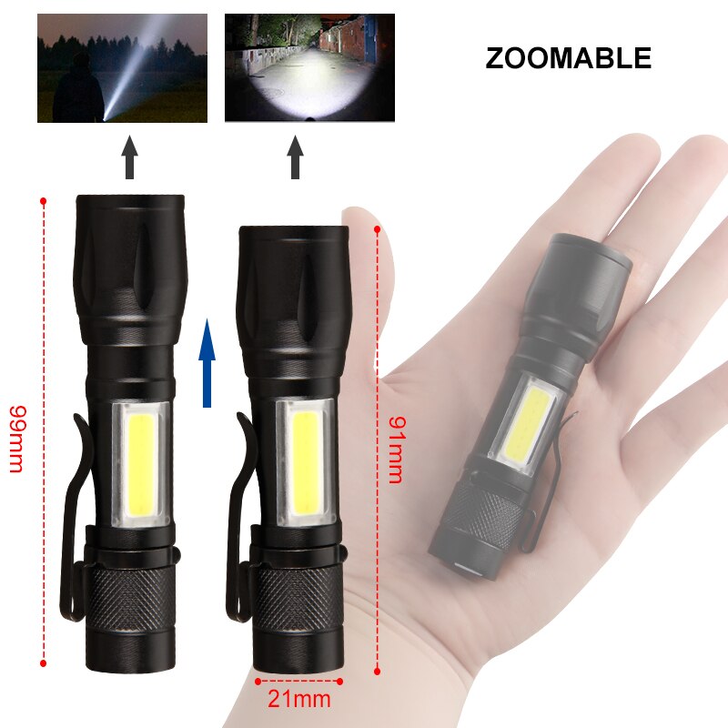 Krachtige Mini LED-zaklamp COBtXPEZoom-zaklamp Ingebouwde batterij USB oplaadbaar met penclip Outdoor Camping-noodlamp