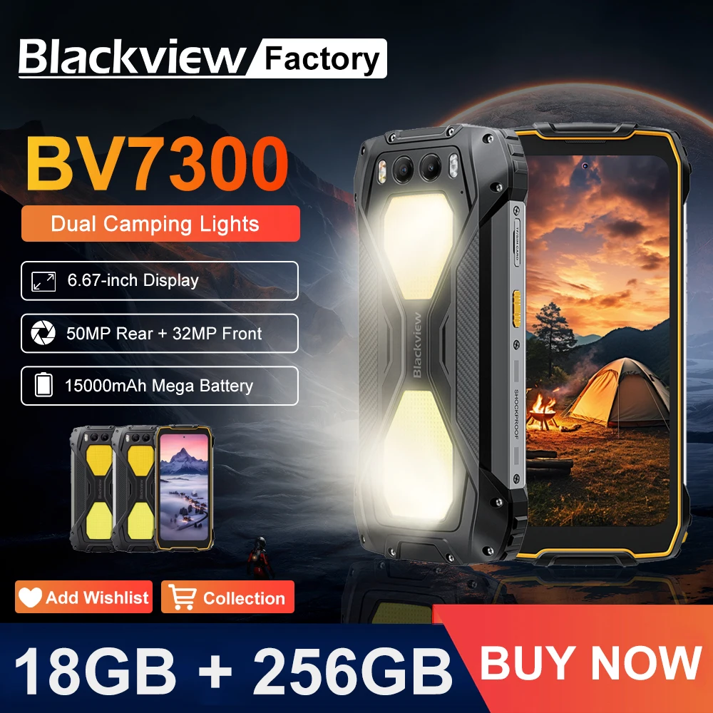 Blackview bv7300 telefone robusto 6.67 ''hd + ips 90hz display duplo luz de acampamento nfc 15000mah 45w carga rápida android 14 celular