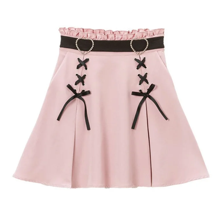2025 Y2k Esthétique Harajuku Style Doux Fille Taille Haute Mini Jupe Bandage Mince Femmes Solide Streetwear Gothique Jk Saia Feminina