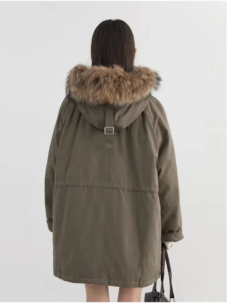 シックなベン-女性のカジュアルなルーズダックダウンフード付きコート,女性のオーバーコート,作業服ジャケット,90ホワイト,秋,冬,2024