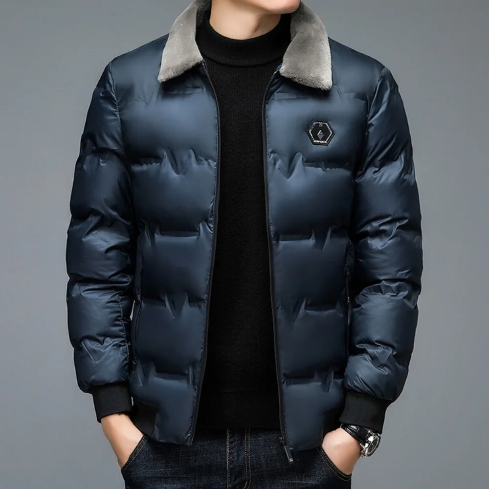 Verdickte Baumwolljacke für Herren, Samtkragen, kurze Baumwolljacke mit winddichtem und warmem Design, Parkas-Mäntel
