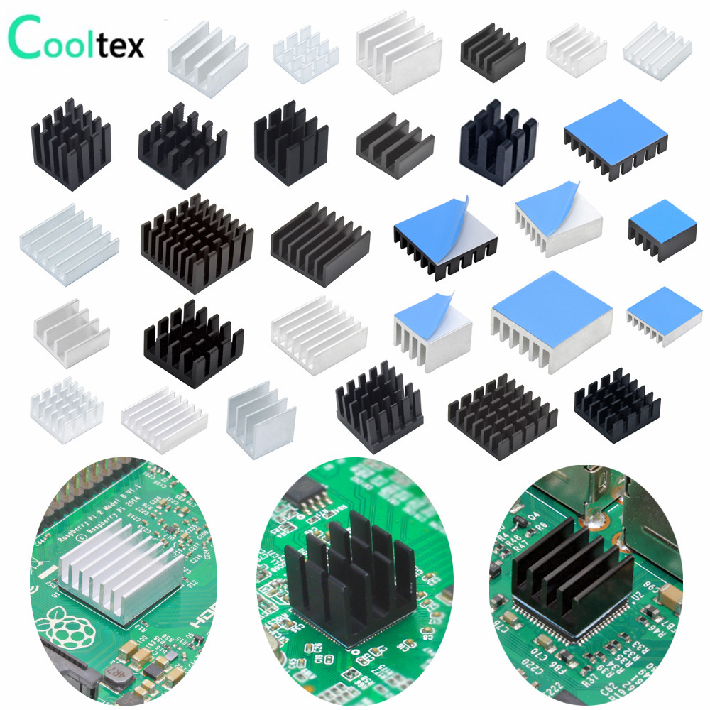 Mini radiador disipador de calor de aluminio para RAM electrónica MOS IC Chip Raspberry Pi refrigeración con cinta conductora térmica