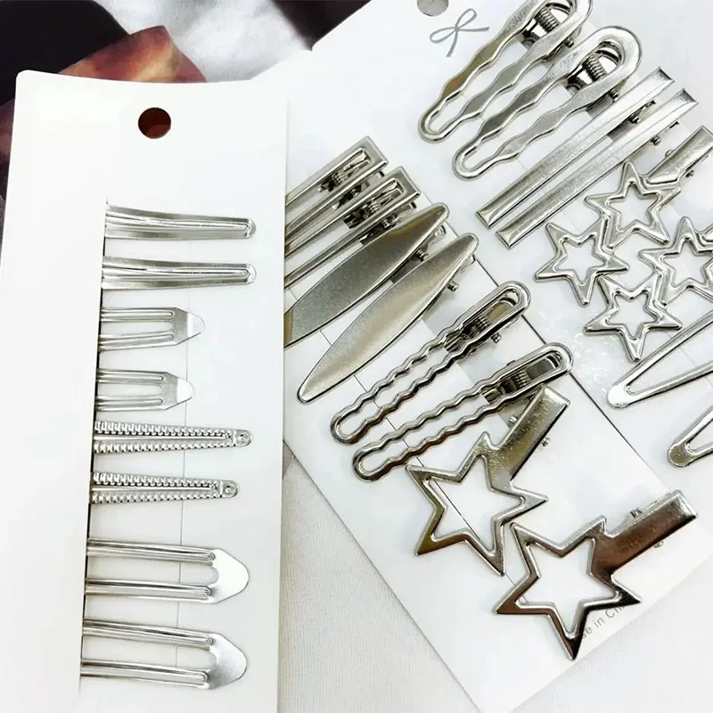 24 pz/set forcine in metallo argento per le donne ragazze stella clip di capelli stili multipli clip a becco d'anatra senza soluzione di continuità accessori per capelli per ragazze