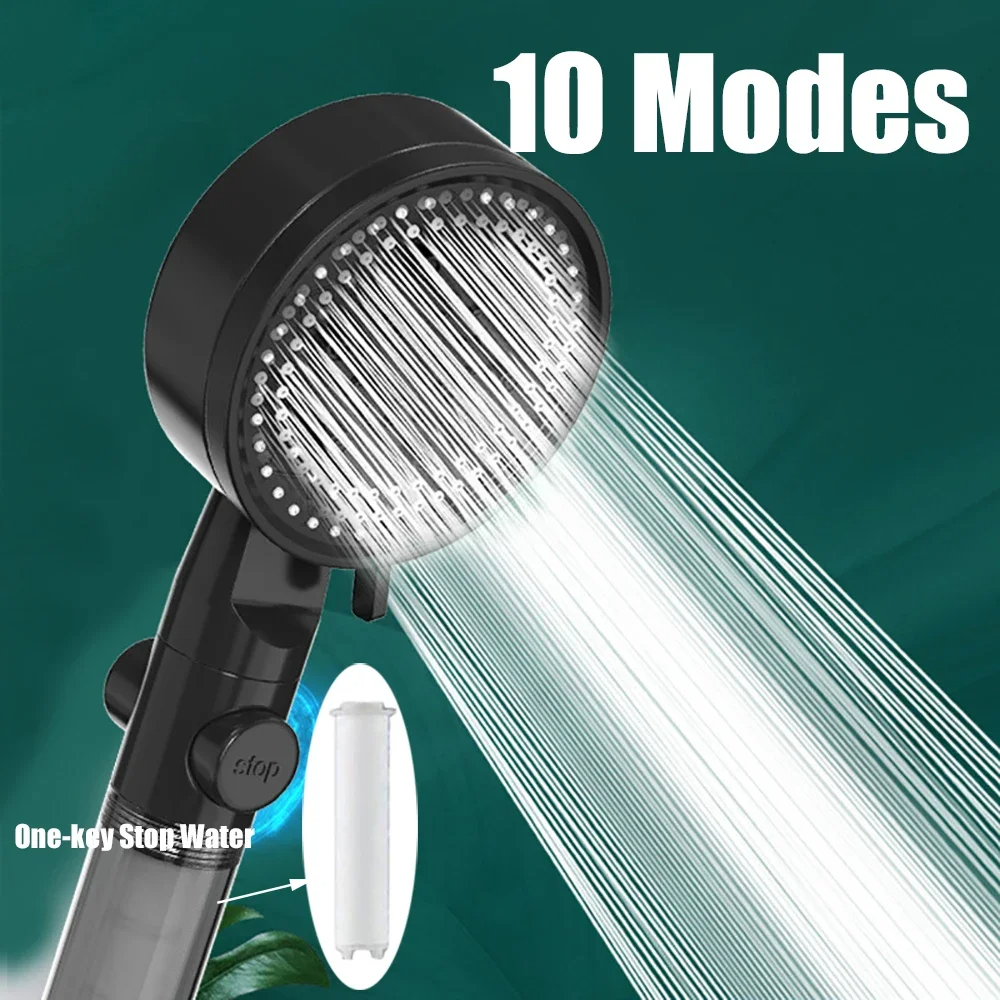 10 Spray High-Pressure Water Saving Filtered Shower Head Handheld Showerhead Fall Resistance Black White Bathroom Shower Nozzle