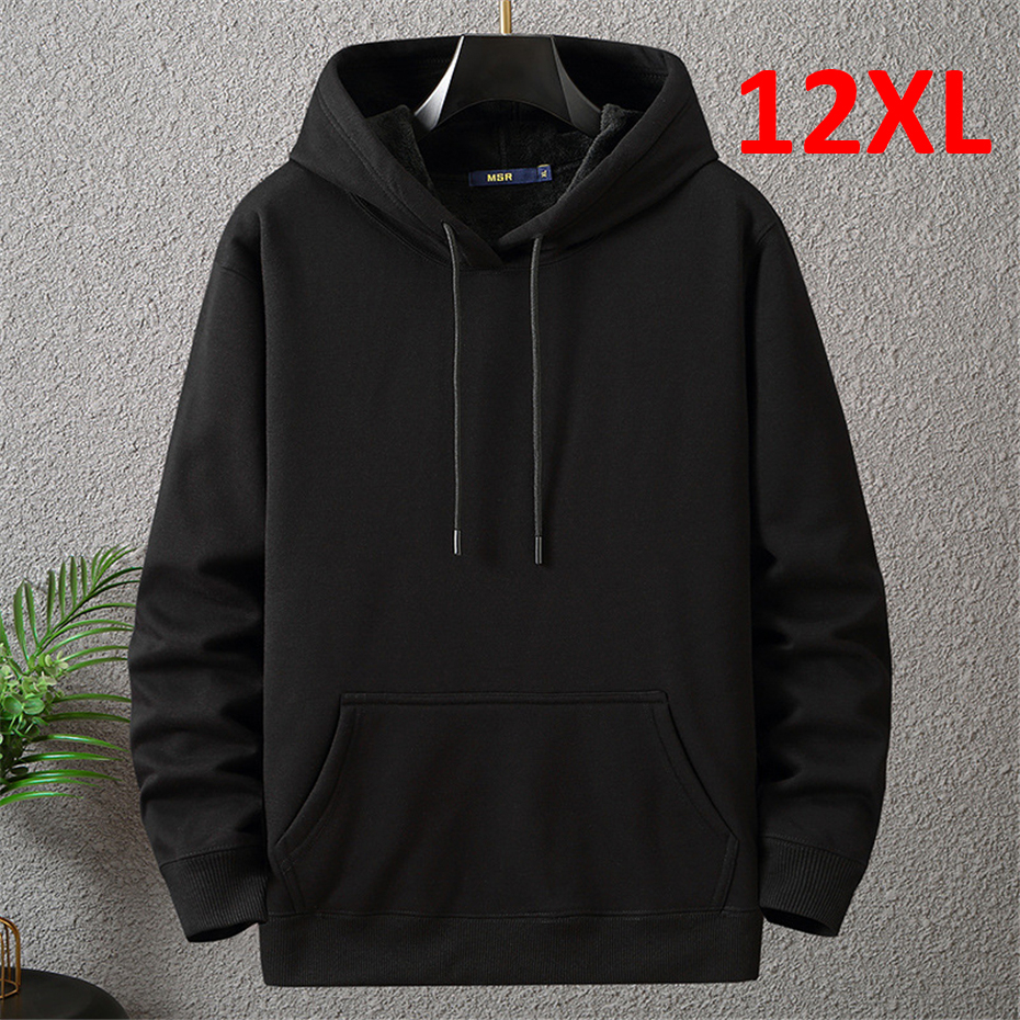 솔리드 컬러 후드 티 남성 12XL 10XL 플러스 사이즈 후드 가을 겨울 두꺼운 양털 까마귀 남성 빅 사이즈 12XL 후드 풀오버 블랙