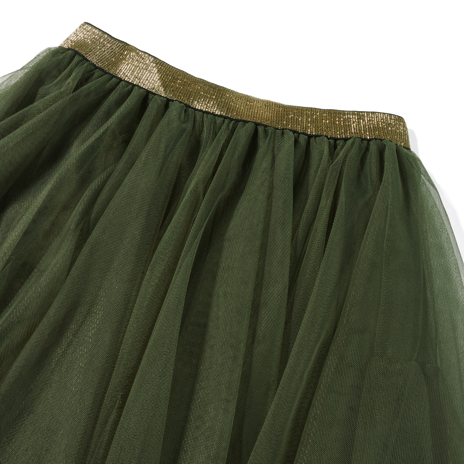 Frauen Grün Midi Röcke Einfarbig Elastische Hohe Taille Unregelmäßige Rüschen Multi-Layered Tüll Tutu Röcke Weibliche Hohe Streetwear