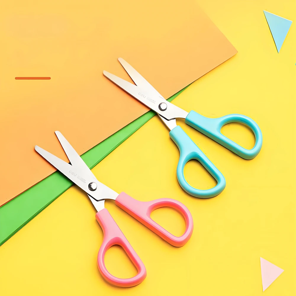 DELI Safty Scissors for Kids Student DIY Paper Scissors 122mm With Sleeve Cutting Tool Stationery