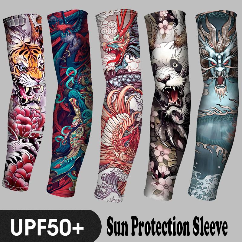Calentadores largos falsos para hombre y mujer, mangas de tatuaje de verano, cubierta de protección solar, guantes para exteriores, mangas de brazo de seda helada para conducir, 1 Uds., 2024