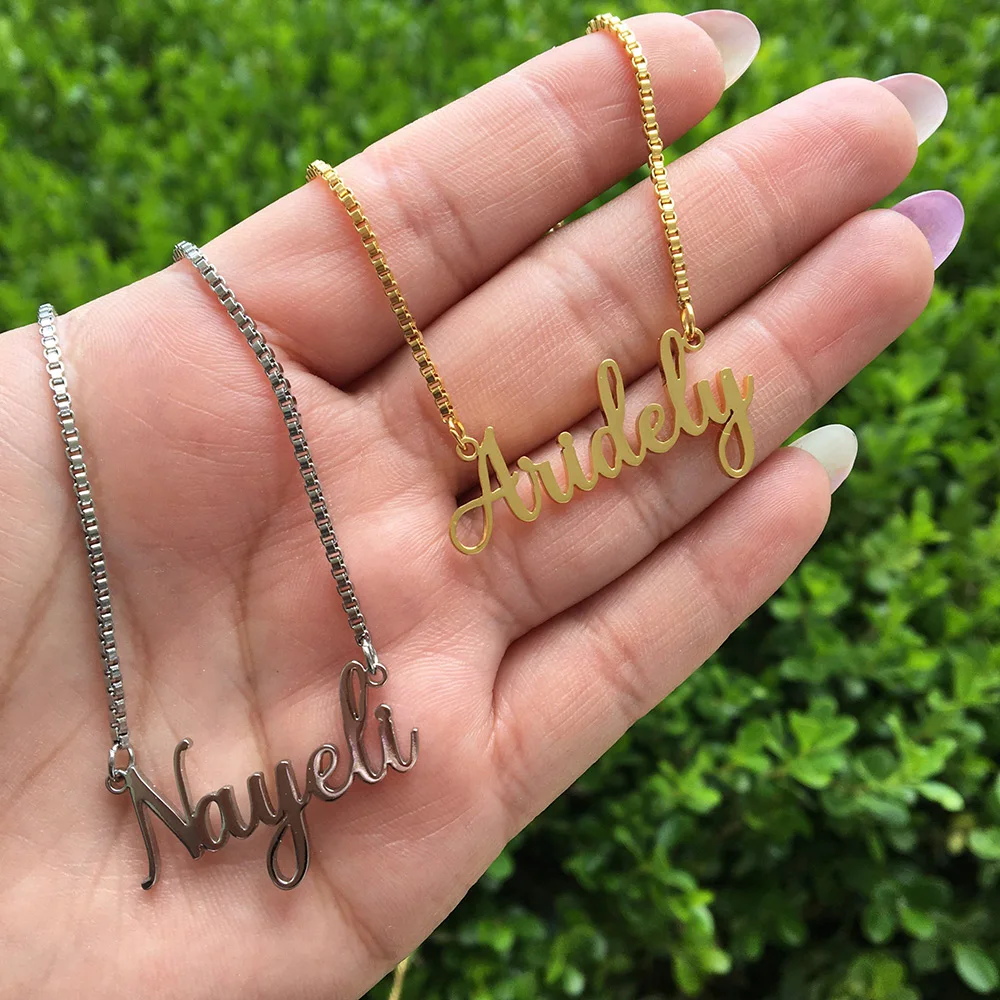 Personalisierte Name Halskette Edelstahl Benutzerdefinierte Schmuck Handgemachte Typenschild Anhänger Box Ketten Halsband Frauen Männer Weihnachten Geschenke