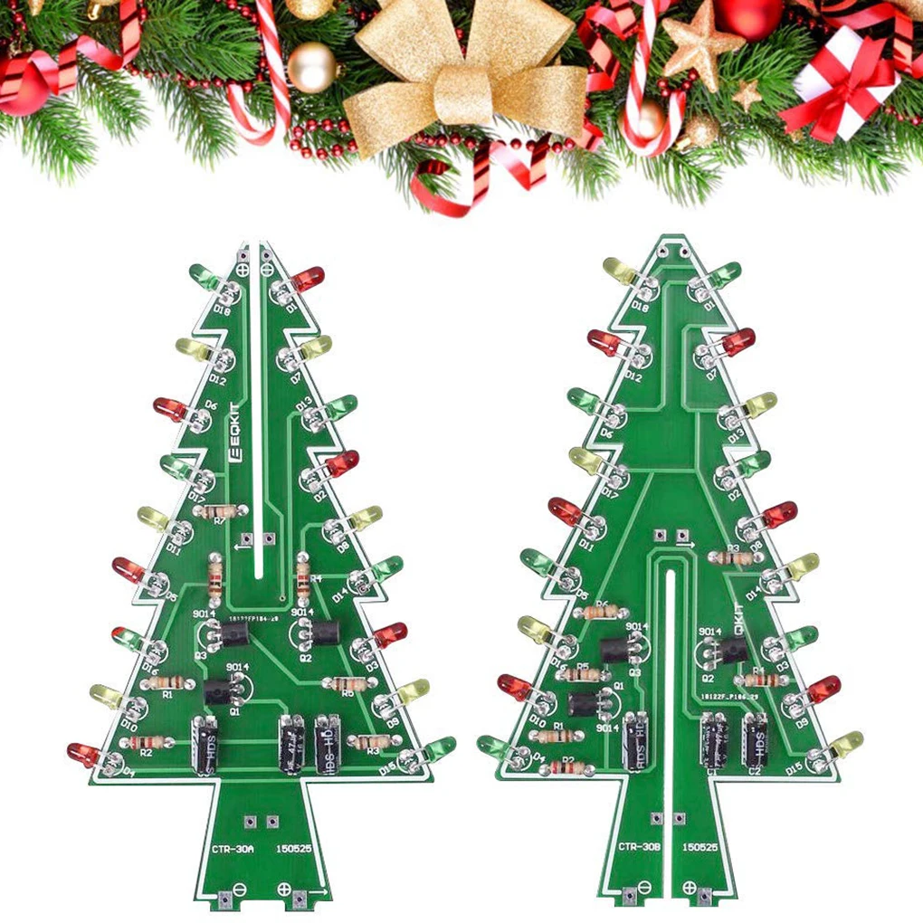 DIY Christmas Tree LED Color Flash Kit Christmas DIY Decorations for Children 3D Electronic Set Flashing LED Pcb Solder Tool