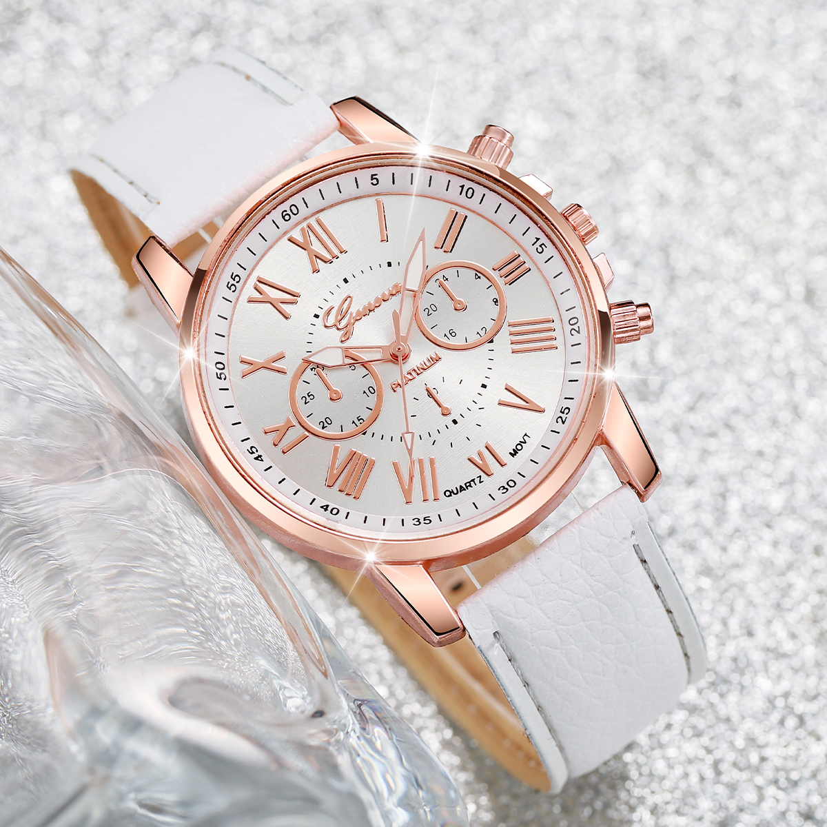 5 stks/set dameshorloge mode Roma wijzerplaat lederen band quartz horloges parels sieraden set (zonder doos)