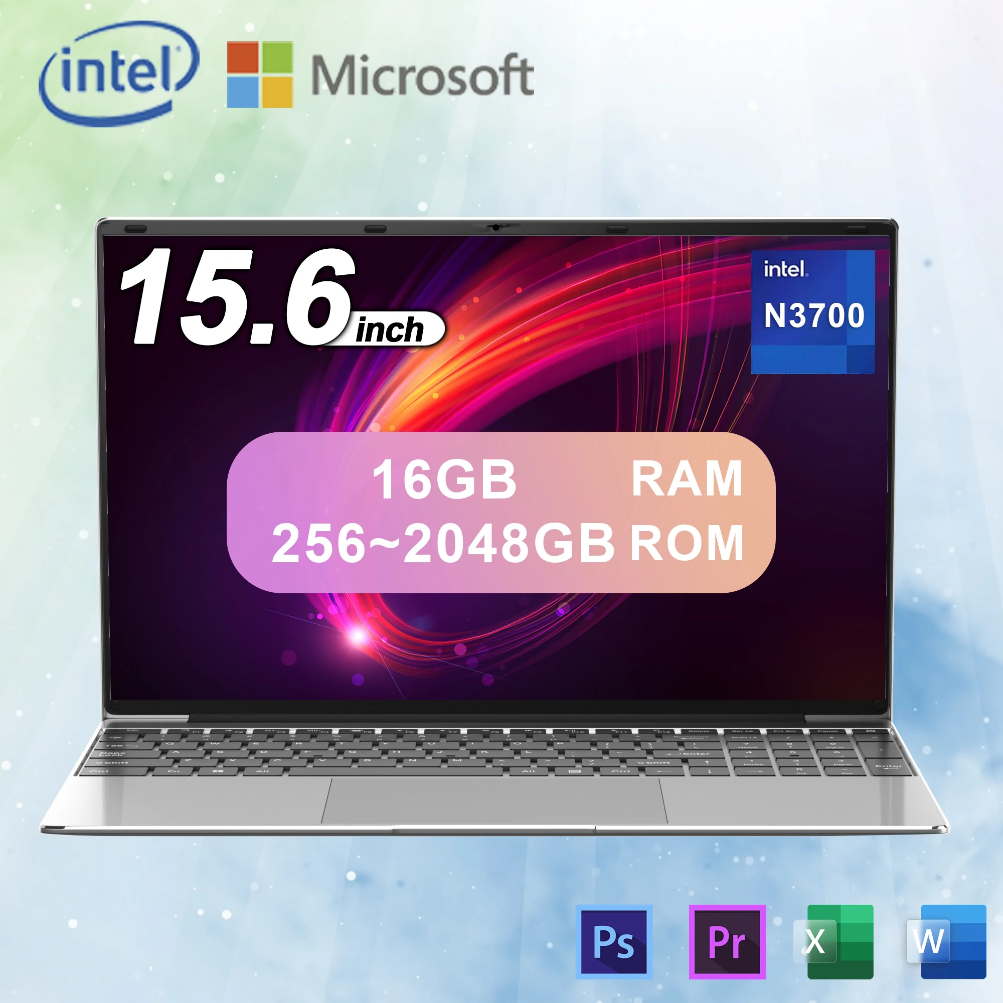 Nuovo laptop portatile da 15,6 pollici Windows 11 16 GB di RAM + 2048 GB di ROM Intel N3700 Schermo a cornice stretta PC Office Entertainment Laptop