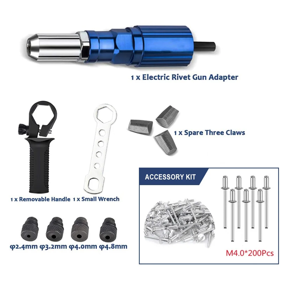 Pistolet à rivets électrique 2.4mm-4.8mm, adaptateur de perceuse à écrou à rivets, outil de rivetage sans fil, outil de rivetage de traction d'écrou d'insertion