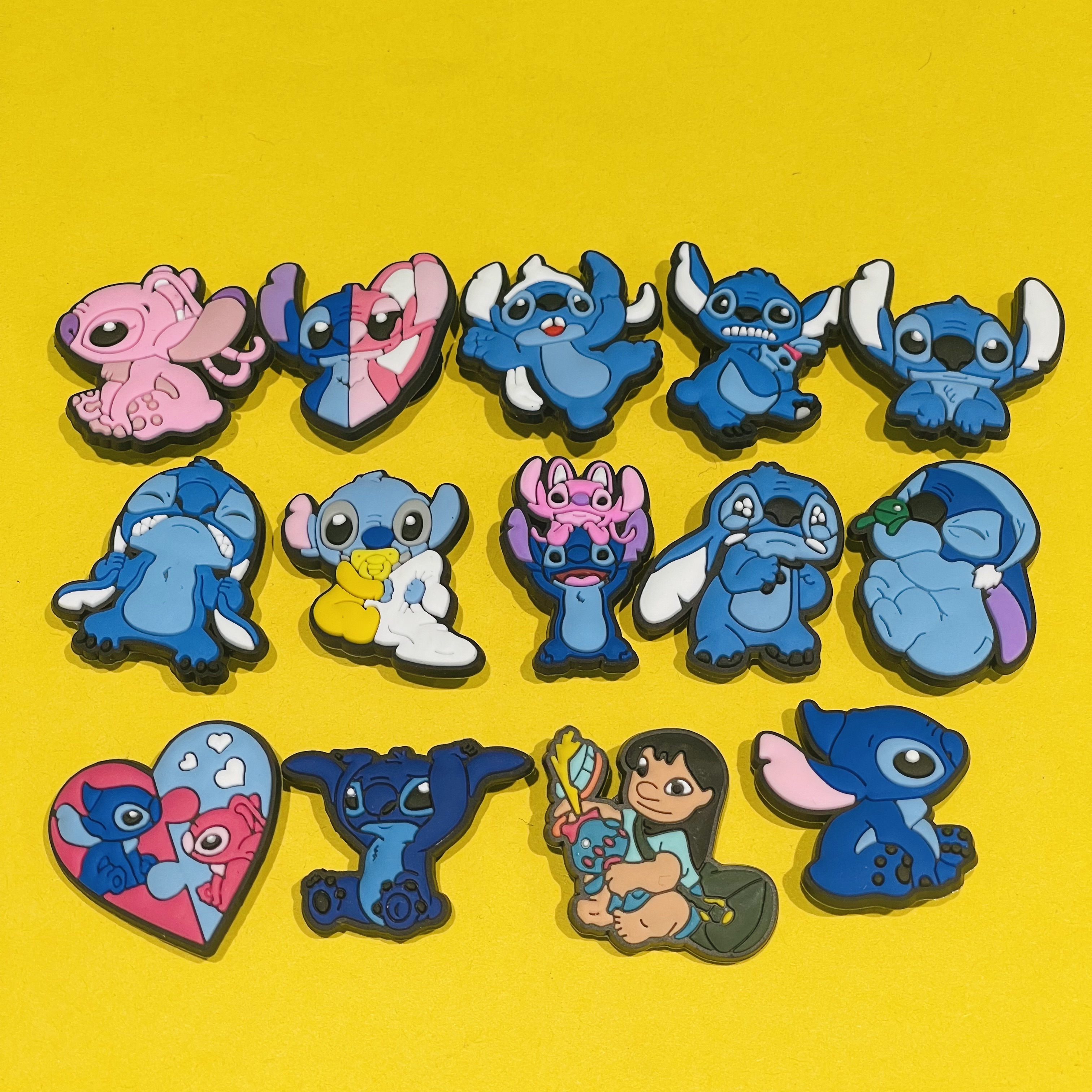 14-27pcs MINISO Stitch การ์ตูนรองเท้า Charms PVC DIY รองเท้าตกแต่งรองเท้าแตะอุปกรณ์เสริมสําหรับของขวัญเด็ก