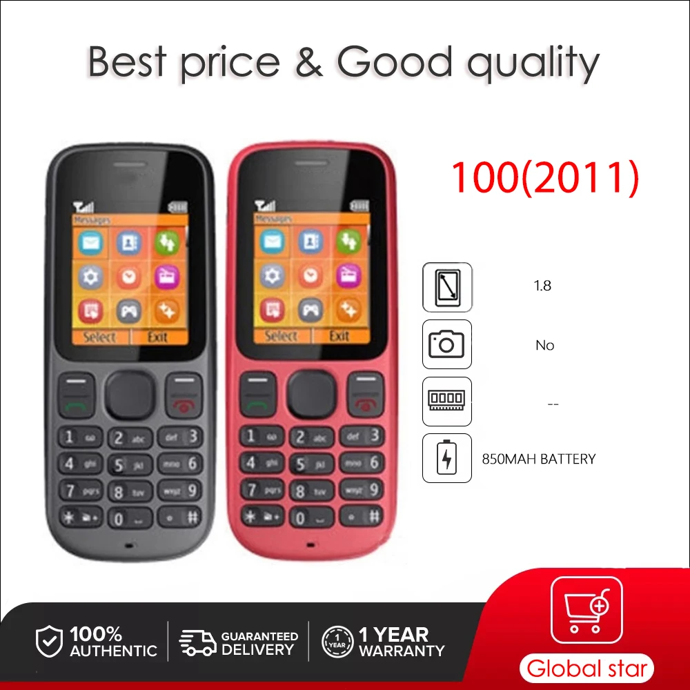 Original Unlocked 100 (2011) FM radio Loudspeaker Mobile Phone Russian Arabic Hebrew Keyboard Made in Finland