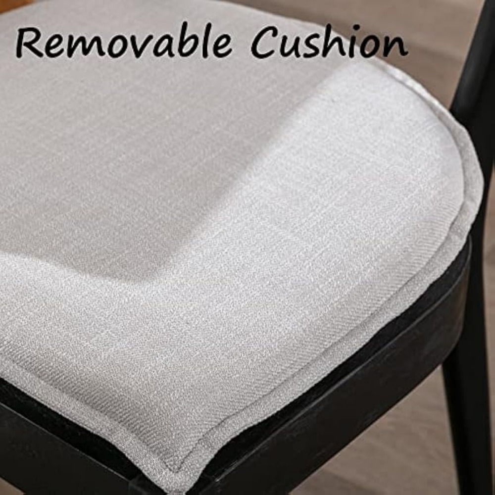 Black Rattan Dining Chairs Set of 4, Farmhouse Cane Back Kitchen Chairs with Removable Linen Upholstery Side Chairs