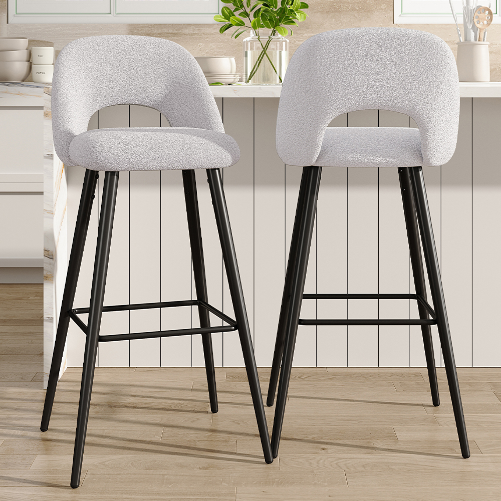 2Pcs Teddy Bear Fur Upholstered Breakfast Bar Stools with Backrest