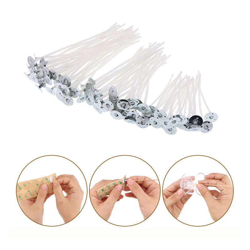 120 Uds mechas de vela de algodón encerado con soporte mecha de vela Original sin humo para vela DIY molde de silicona suministros para hacer velas