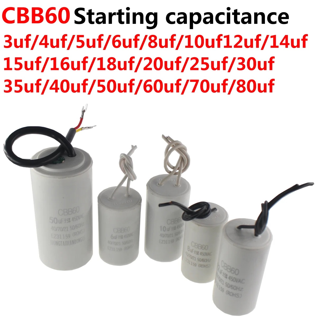 Motor Run Capacitors CBB60 450V AC Starting Capacitor 5% 3/4/5/6/8/10/12/14/15/16/18/20/25/30/40/45/50/60UF for Washing Machine