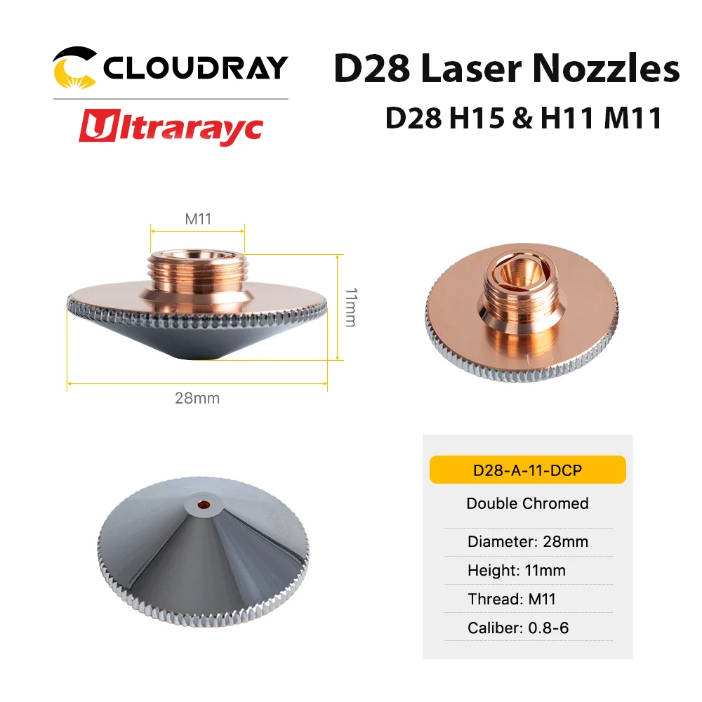 Ultrarayc Đầu Cắt Laser Vòi Phun Đơn Đôi Chrome Mạ Lớp D28 Cỡ Nòng 0.8-6.0Mm Cho Precitec WSX sợi Đầu Cắt