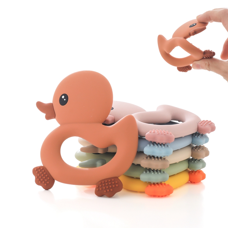Baby Beißring Food Grade Silikon Beißringe Cartoon Tiere Ente DIY Pflege Zahnen Schnuller Clip Baby Spielzeug Zahnen Zubehör