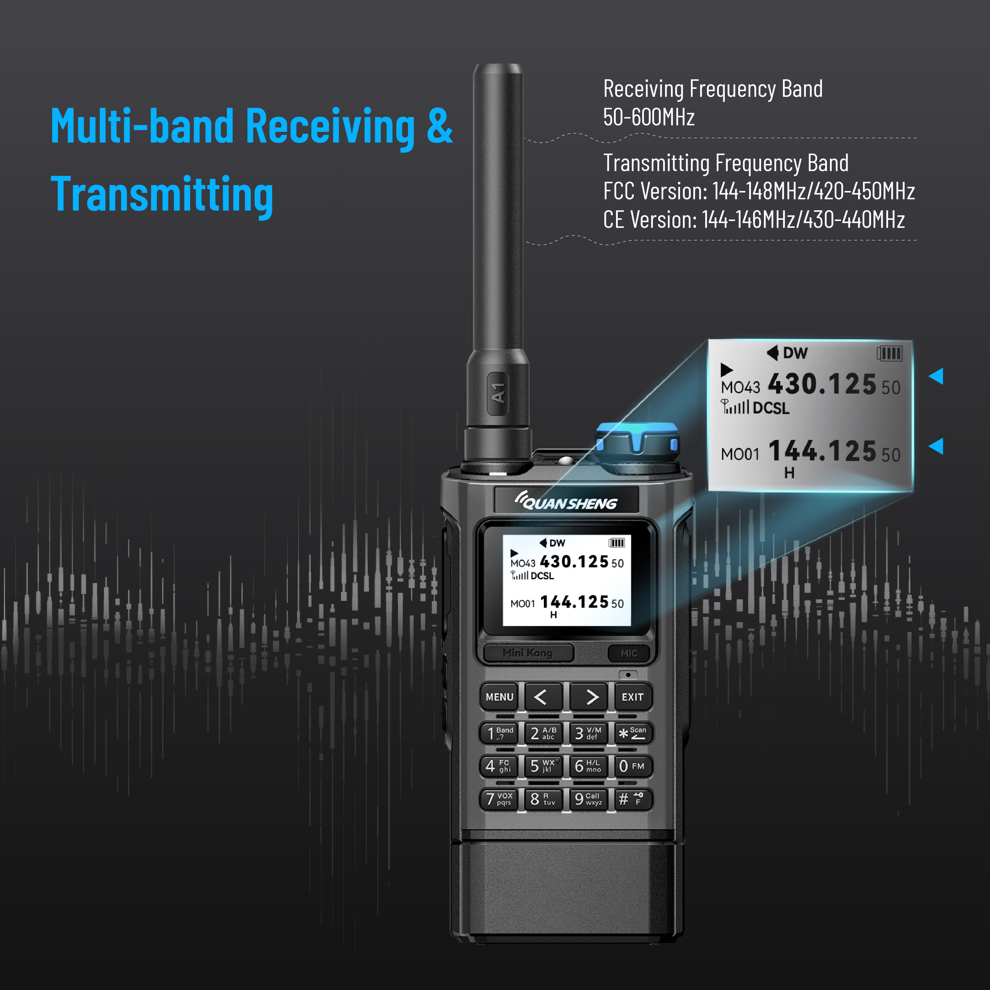 Quansheng UV-K1 Mini Kong Radio bidireccional 50-600MHz NOAA tipo C carga walkie talkie multibanda compatible con programación USB