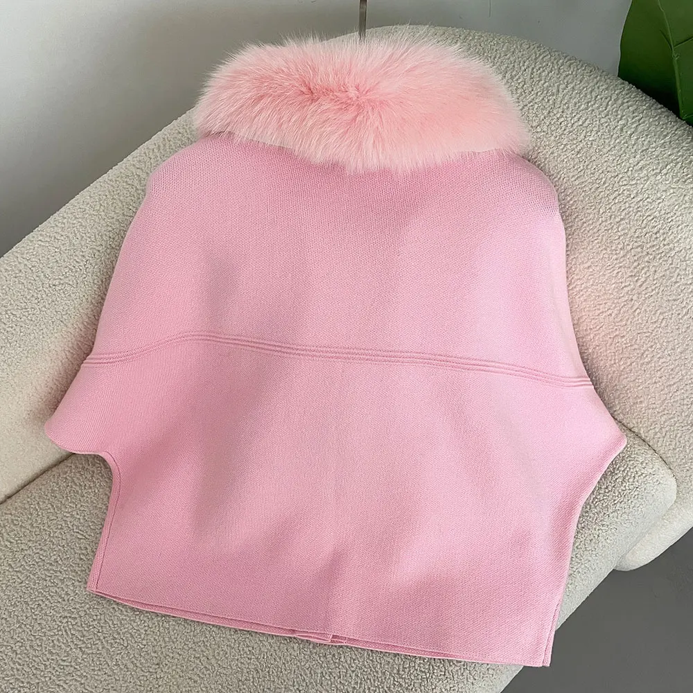 2024 outono e inverno popular brasileiro camisola de malha com gola de pele de raposa natural jaqueta de pele curta feminina frete grátis