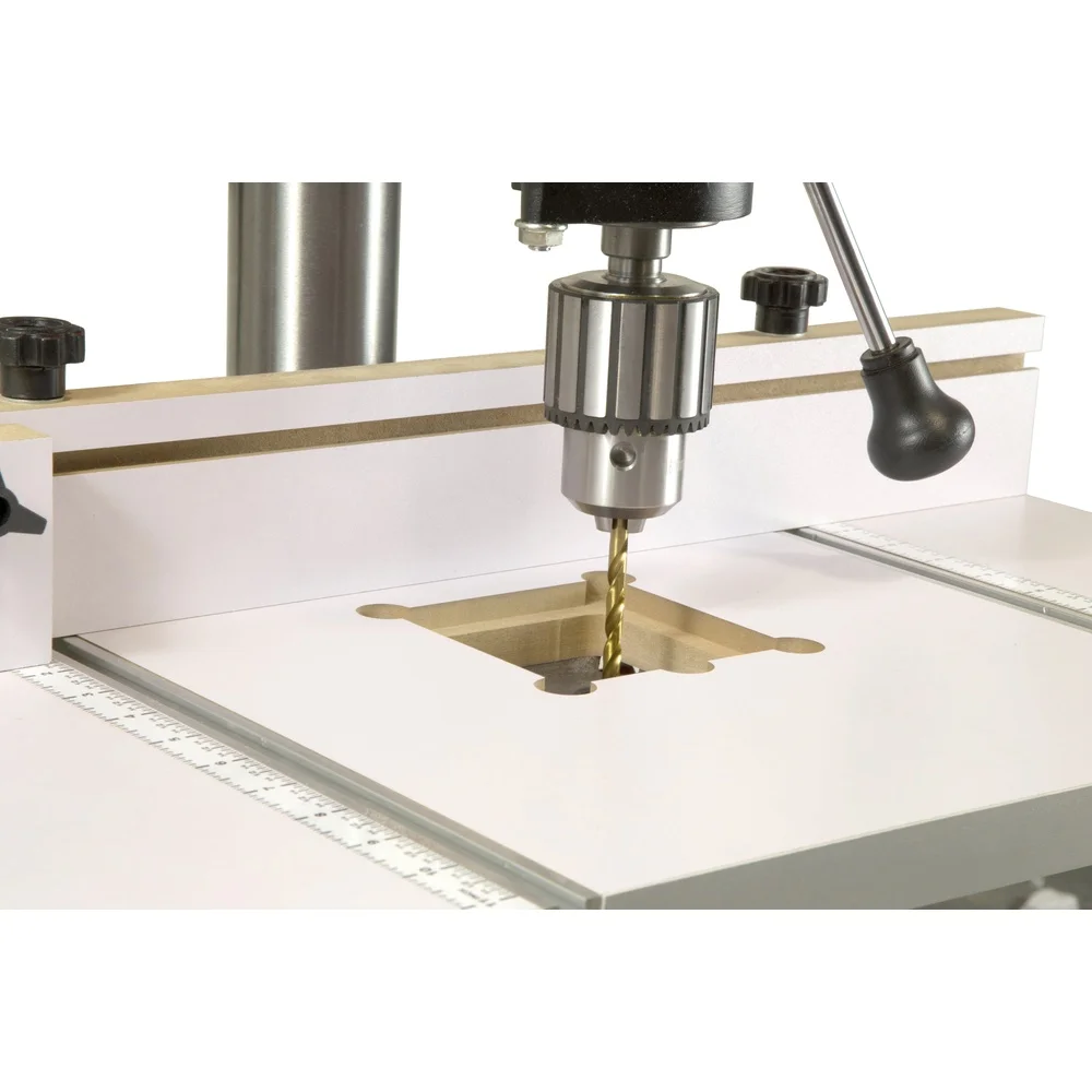 24x12 Inch Drill Press Table with Adjustable Fence Stop Block MDF Workbench Onboard Rulers Removable Insert Precision Projects