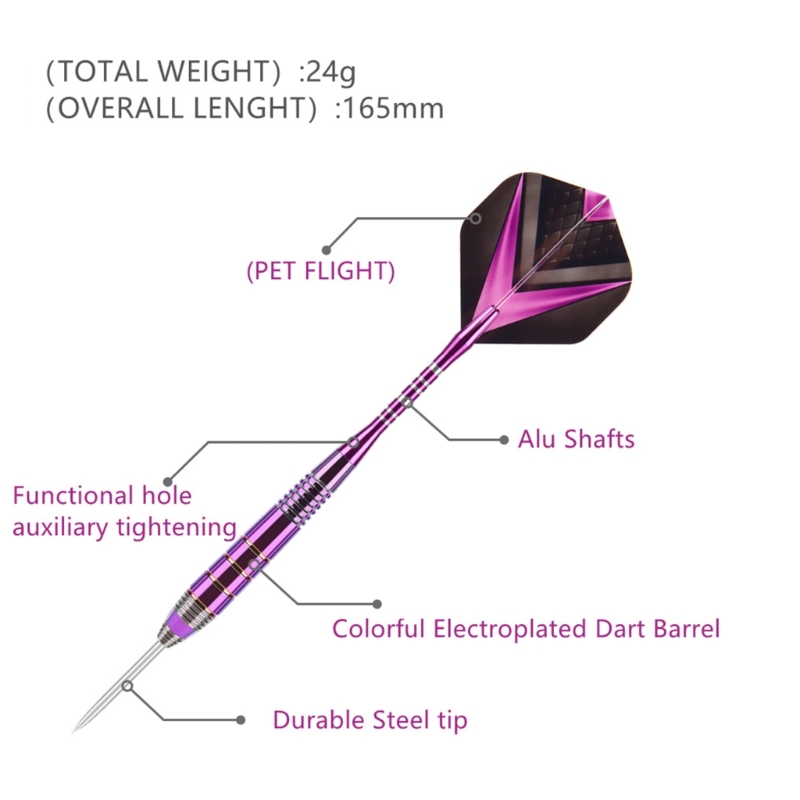 3Pcs/pack 22g Steel Tip Darts Sets Standard PET Flight, Aluminum Darts Shafts Steel Tip with Storage Box for Beginners 24BD