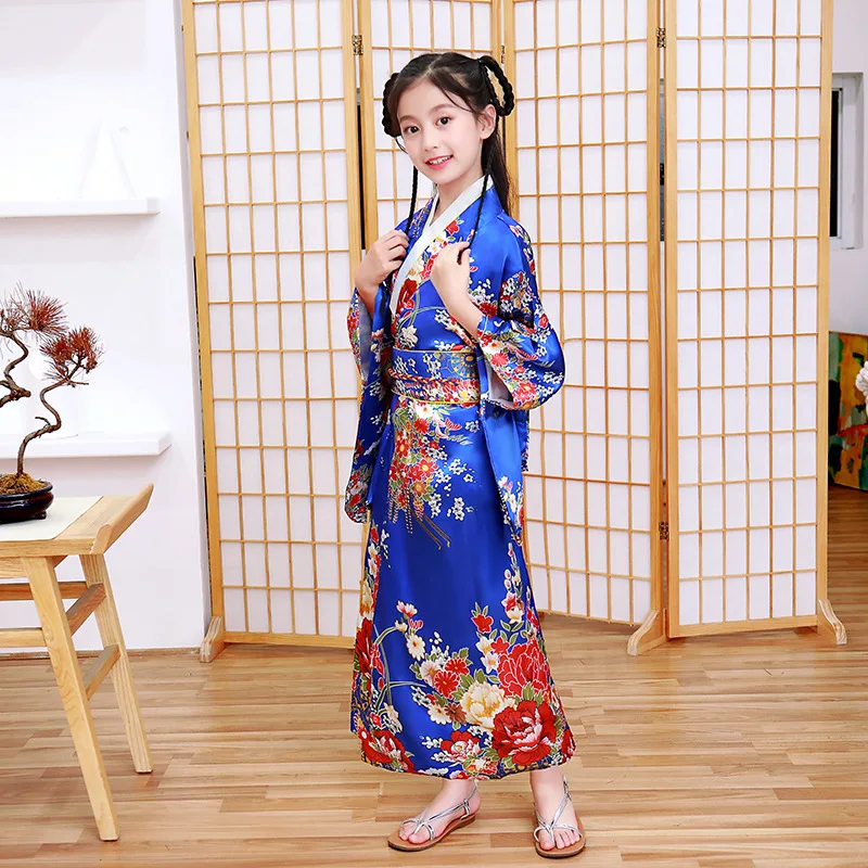 Kimono Dress Japanese bathrobePrint Japanese Kimono Sets for Girls' Cosplay School Performances Traditional for Elementary
