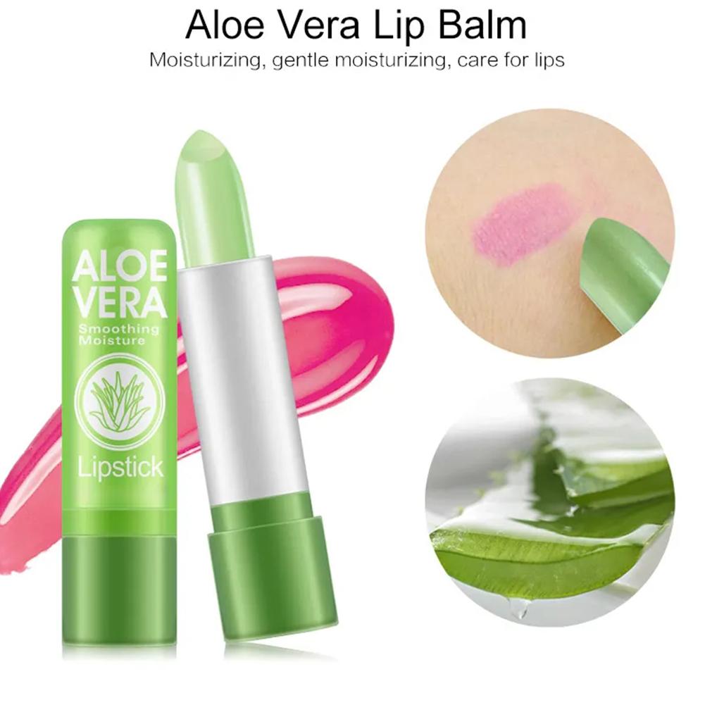 Aloe vera umidade bálsamo labial temperatura mudou cor batom de longa duração nutritivo cuidados com os lábios maquiagem labial 1/3/5 pçs
