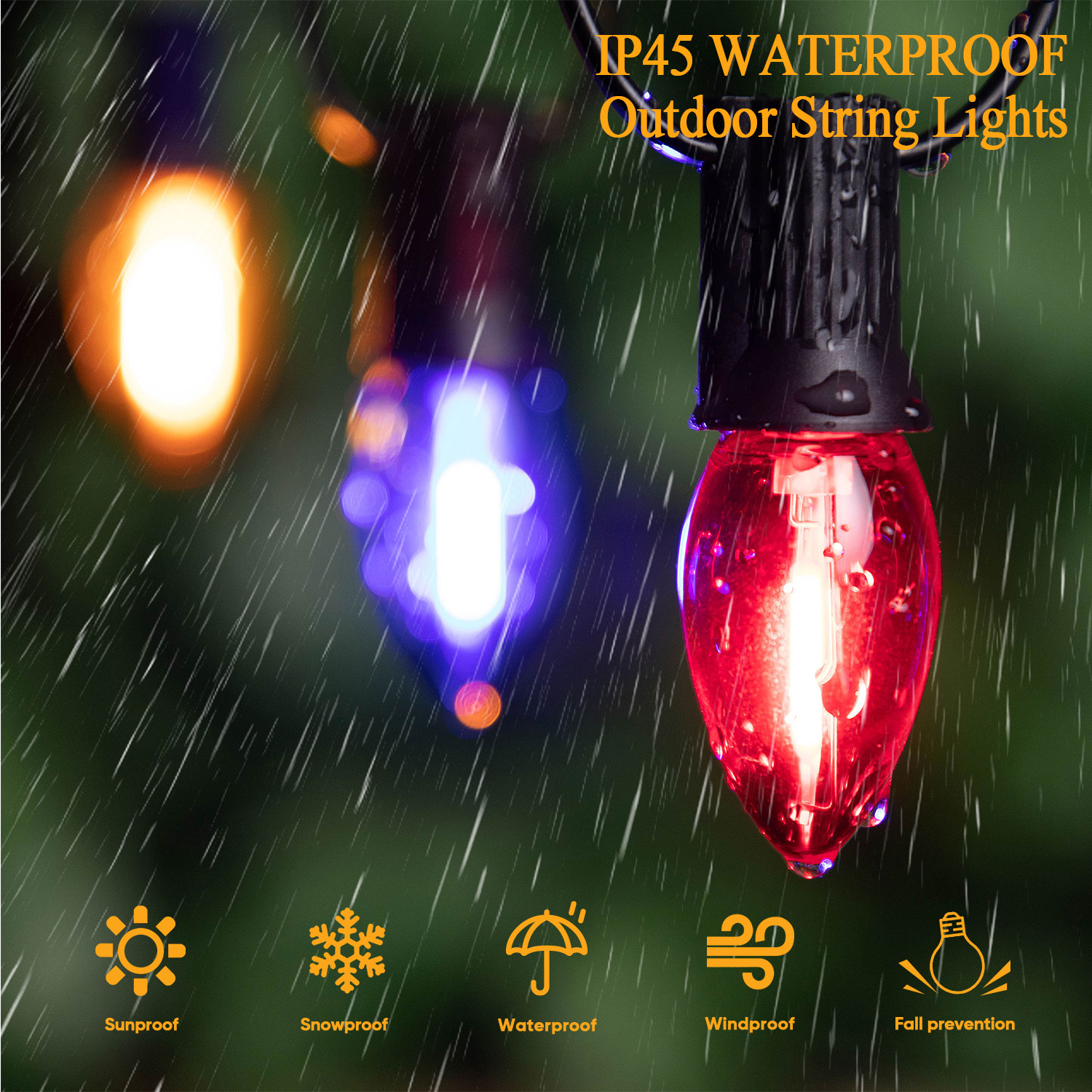 Colorful Outdoor String Lights C7 Shatterproof Replacement Bulbs 1W E12 Base RGB Waterproof Garland for Party Garden Decorations