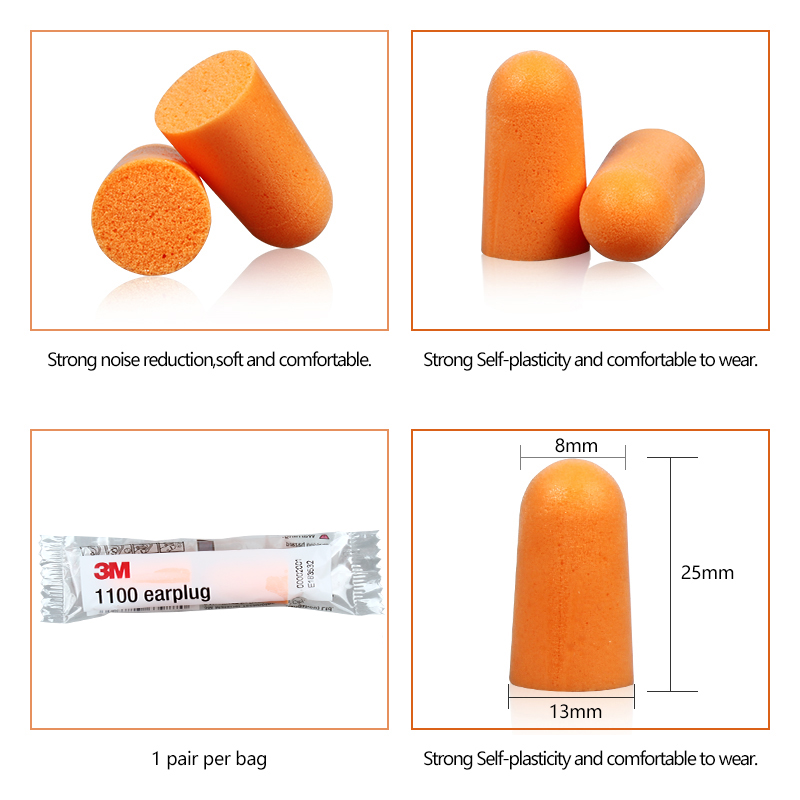 3M 1100 Bullet-Ohrstöpsel aus Schaumstoff, geräuscharm, Schlaf-Ohrstöpsel, Orange