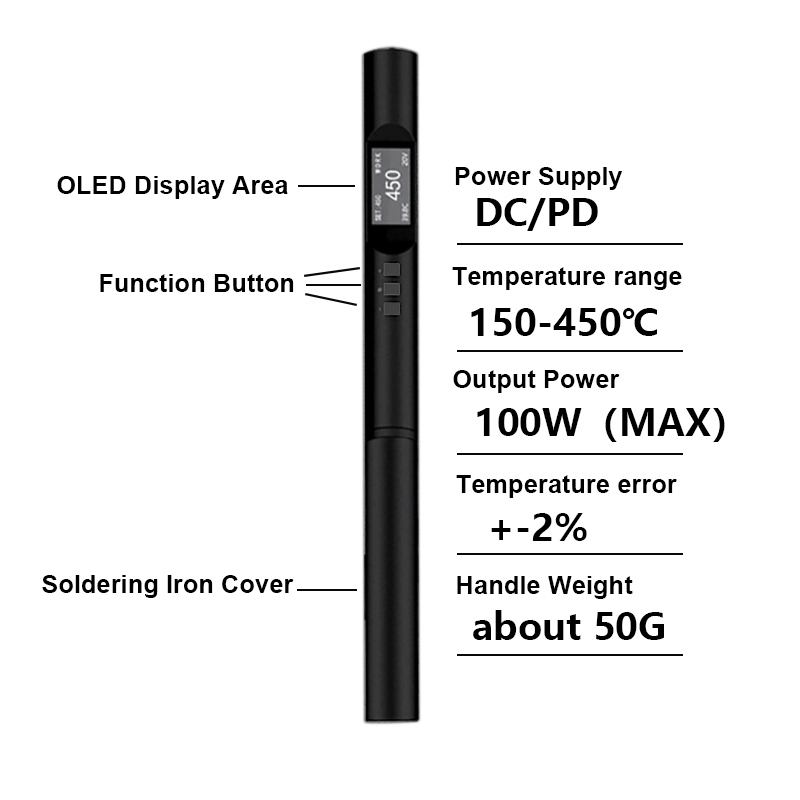 PTS200 Elektrischer Lötkolben Smart Mini Portable 100W Schnellheizung Lötstation Universal PTS201/TS101/TS100 Spitze