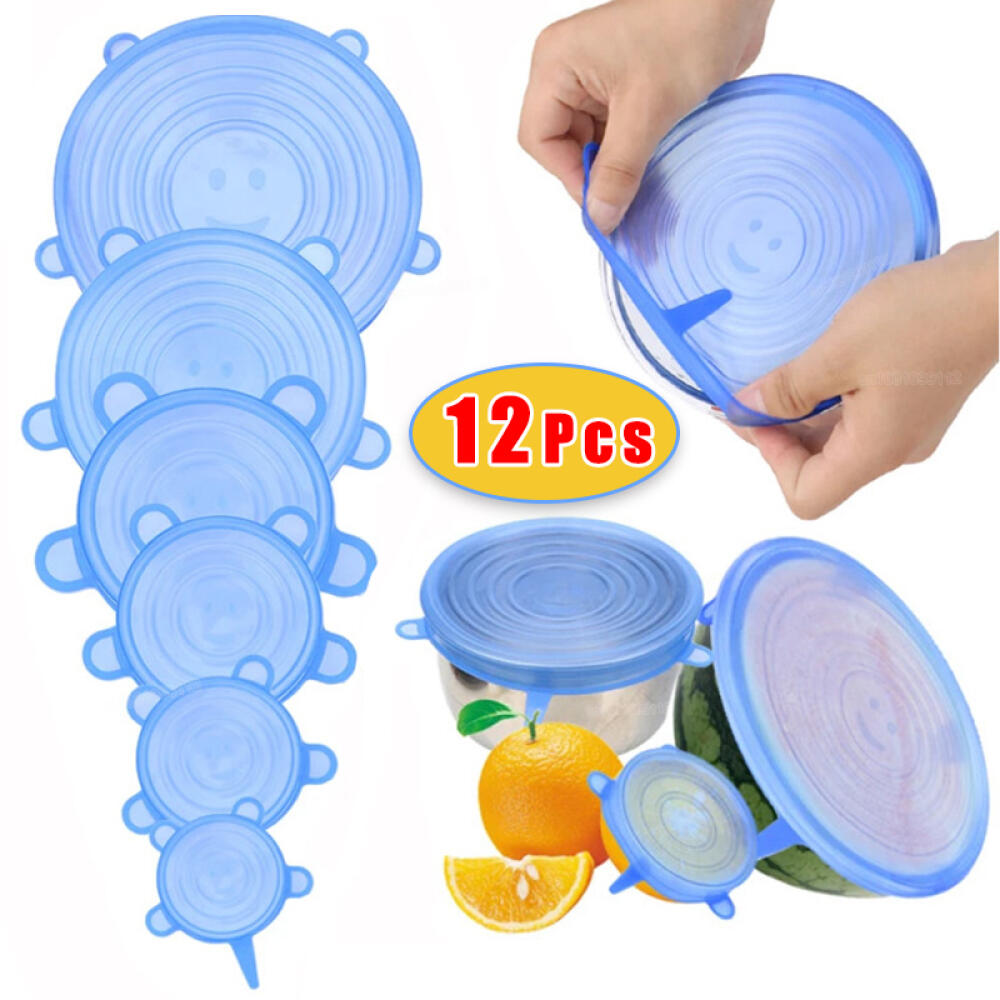 6/12 pçs tampas de estiramento de silicone reutilizável tampa de vedação de alimentos para pote tigela manter alimentos frescos elástico envoltório capa panelas de cozinha