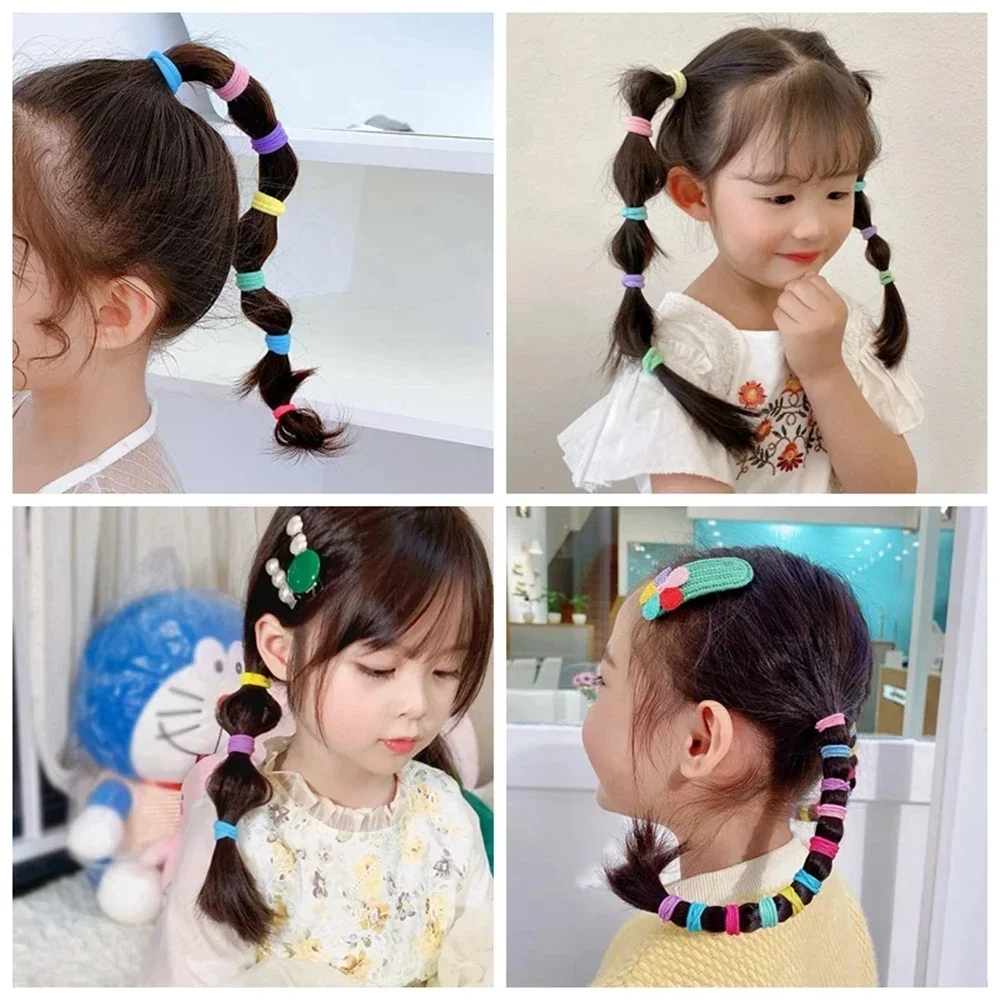 100 Uds. Lazos elásticos básicos coloridos de nailon para el cabello para niñas, coleta para sujetar, banda de goma, accesorios para el cabello de moda para niños