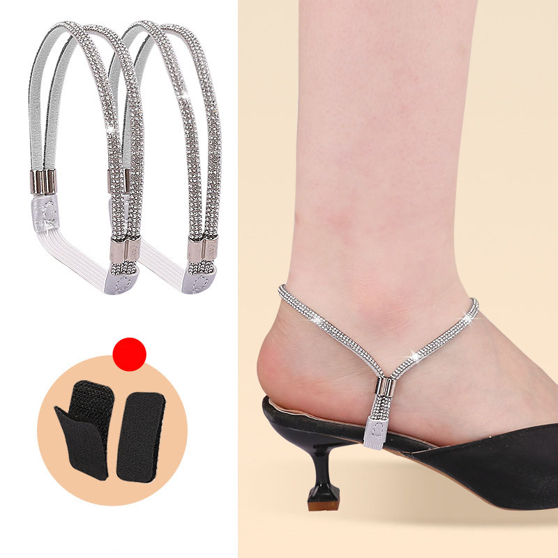 Scarpe con tacco alto Fascia anti-allentamento per le donne Lacci con diamanti Cinghie per tallone anti-goccia Cintura per trapano Cinture di fissaggio elastiche Strass