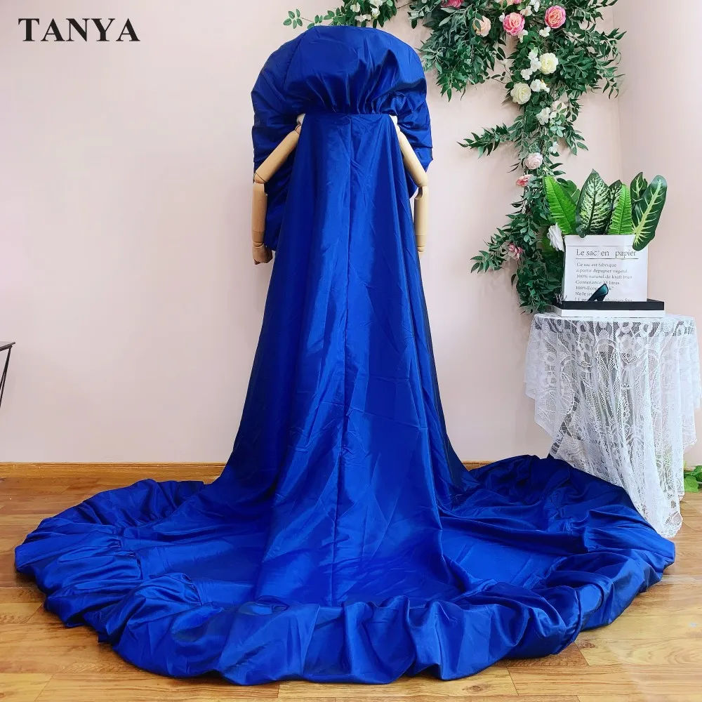 Royal bluetaffeta moda capa gola alta jaqueta longa noivas envolve comprimento cobrir acessórios de capa de noiva