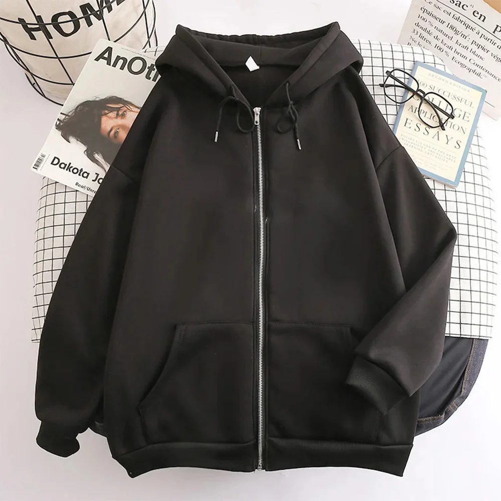 Sudadera con capucha de calle alta para hombre, chaqueta holgada de manga larga con cremallera de Color sólido, abrigos, Sudadera con capucha informal, ropa de moda para exteriores Y2K