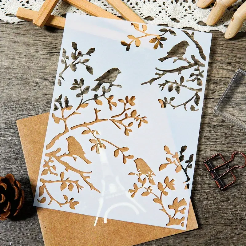Plantilla de pájaro en rama de 11,7 pulgadas, 1 unidad, para decoración de pintura de diario de pared DIY