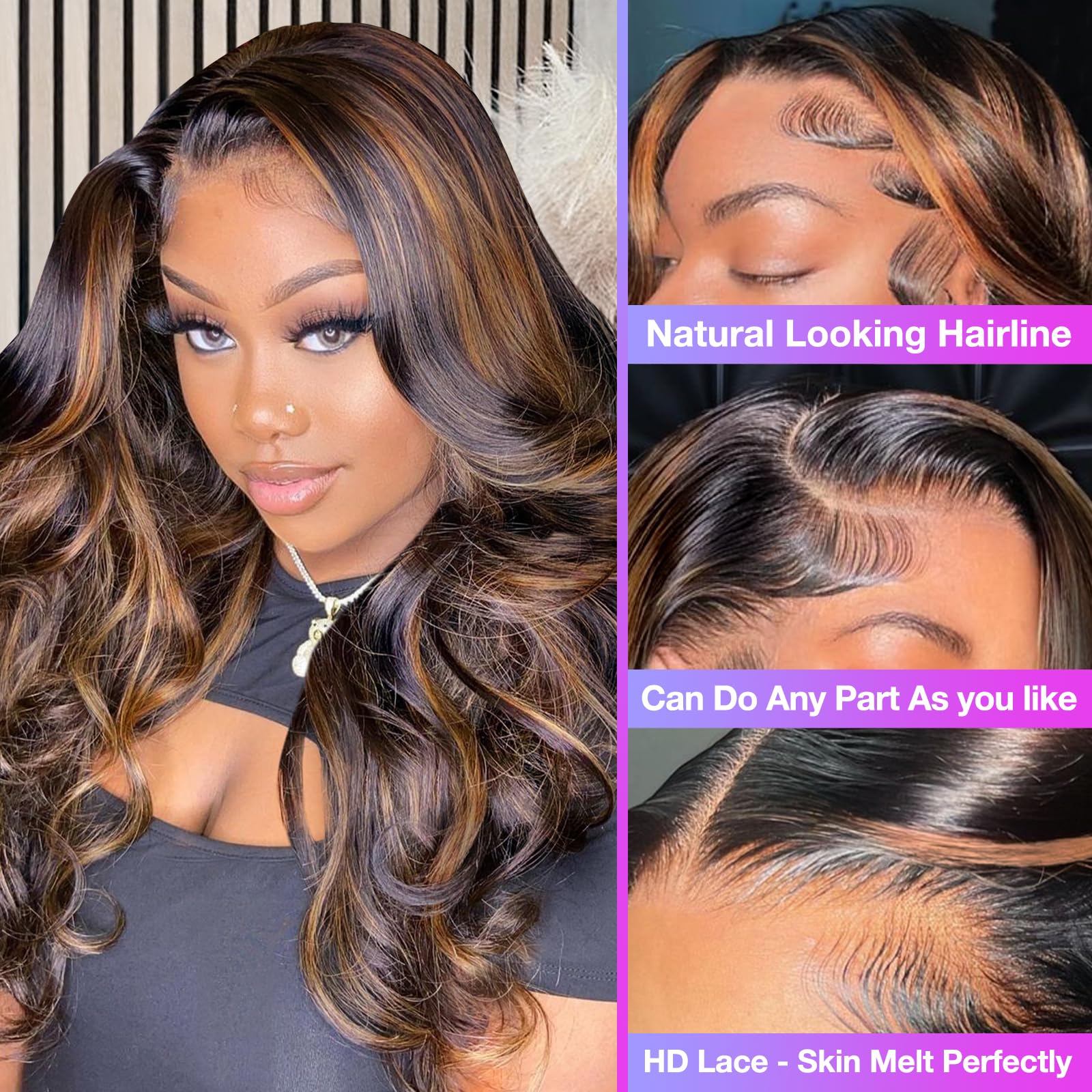 1B/30 Highlightวิกผมผมมนุษย์Ombreสีบลอนด์สีBody Wave 13X4 ลูกไม้ด้านหน้าวิกผมโปร่งใสก่อนPluckedบราซิลผมมนุษย์